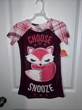 wonder nation Pink and Maroon Fox "Choose Snooze" Short Sleeve Sleep Tee